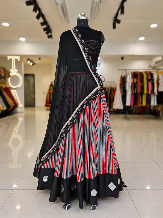 Shades of Ajrakh -  Illusion Stripe Outfit - Red