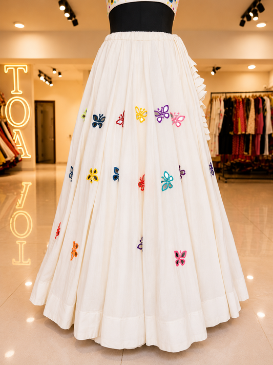 Titli Multi Mirror Work Skirt - Off White