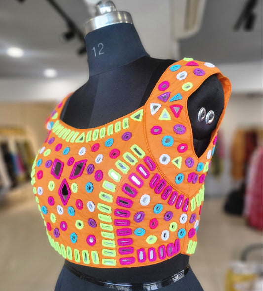 Ss Pulpy Orange PoP Up Real Mirror Hand Work Blouse