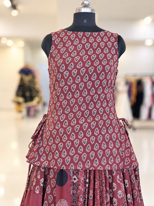 Ajrakh Gamthi  Applique Skirt and Long Top
